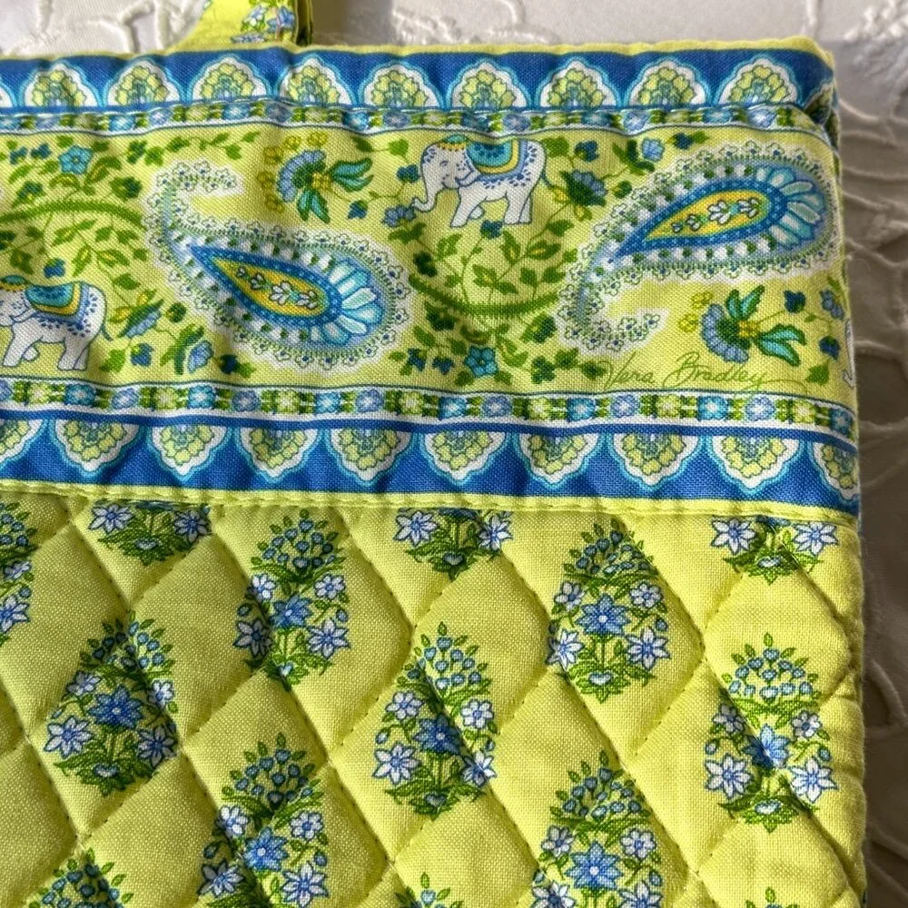 Vera Bradley Retired Tote Bag EUC Quilted Paisley Yellow Blue Elephants USA-Made - Picture 13 of 13